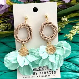 Mint Green Clay Floral Drop Earrings